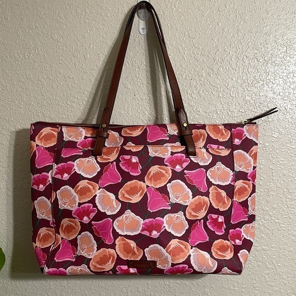 Fossil poppy floral print tote